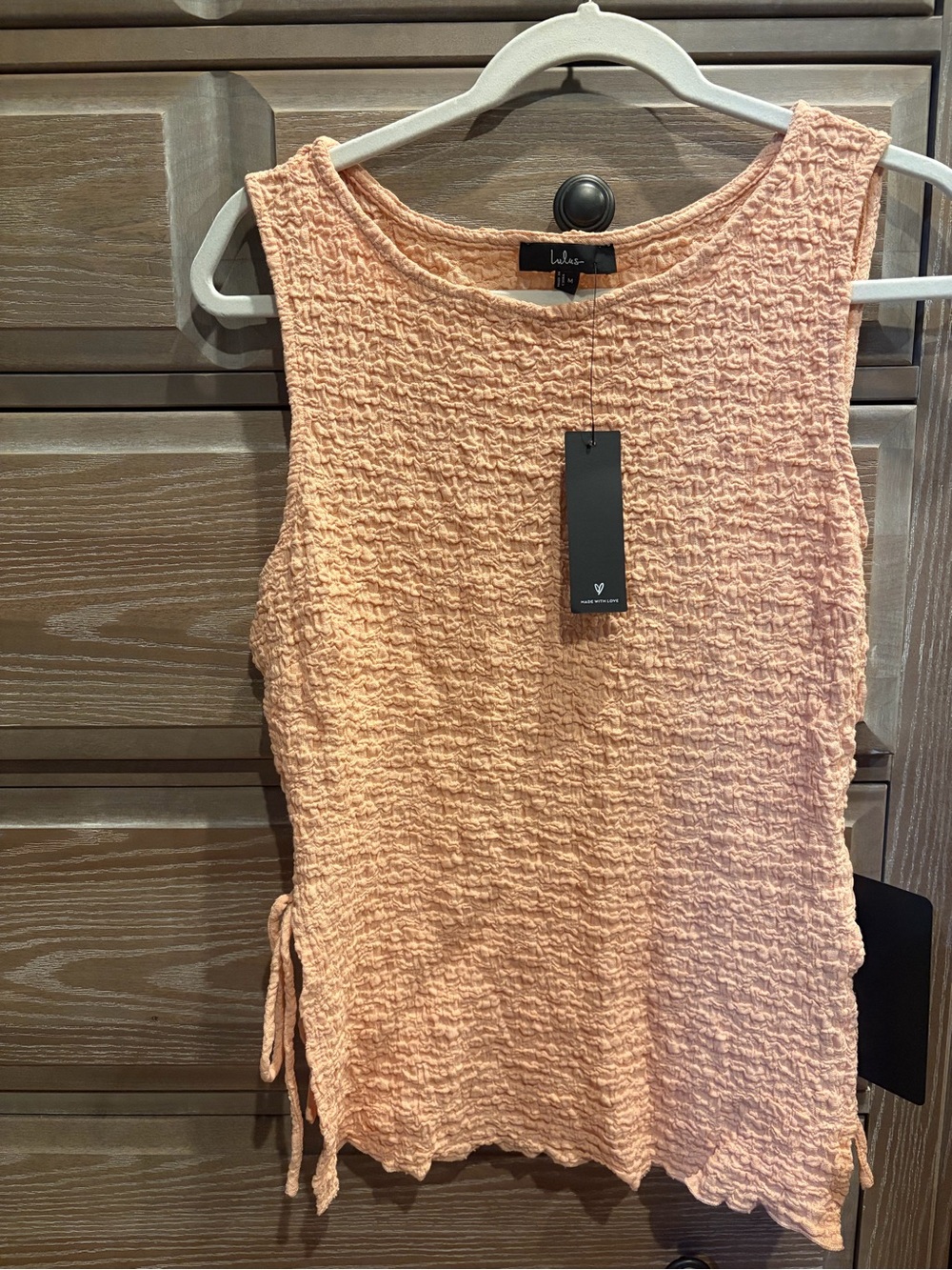 Lulu's Peach Crinkle Sleeveless Tank with Side Ties